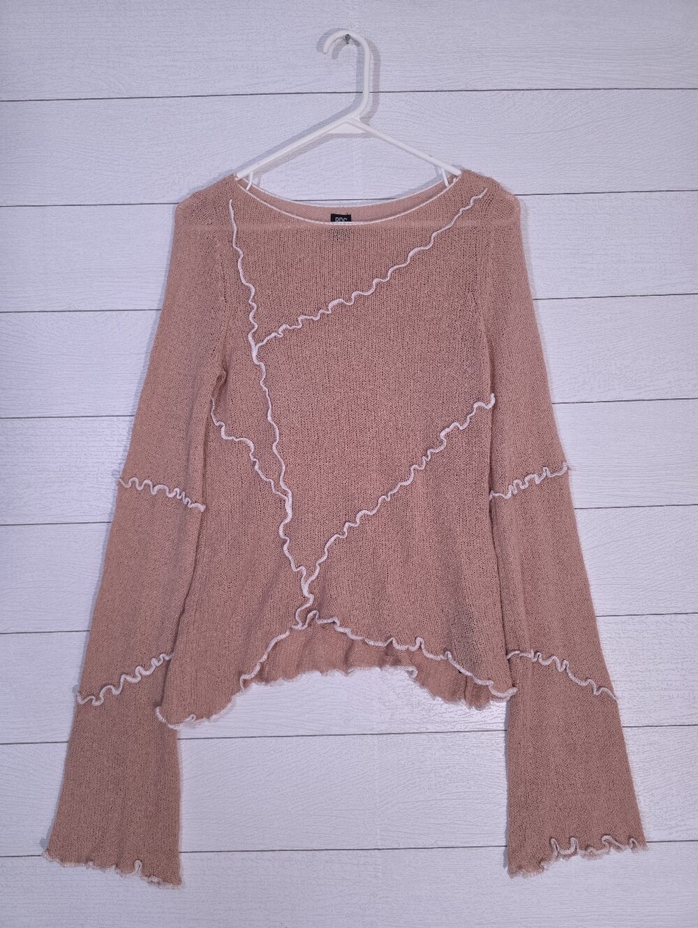 BDG Urban Outfitters Peach Pink Fairycore Overlocked Seam Knit Top XL Runs Small